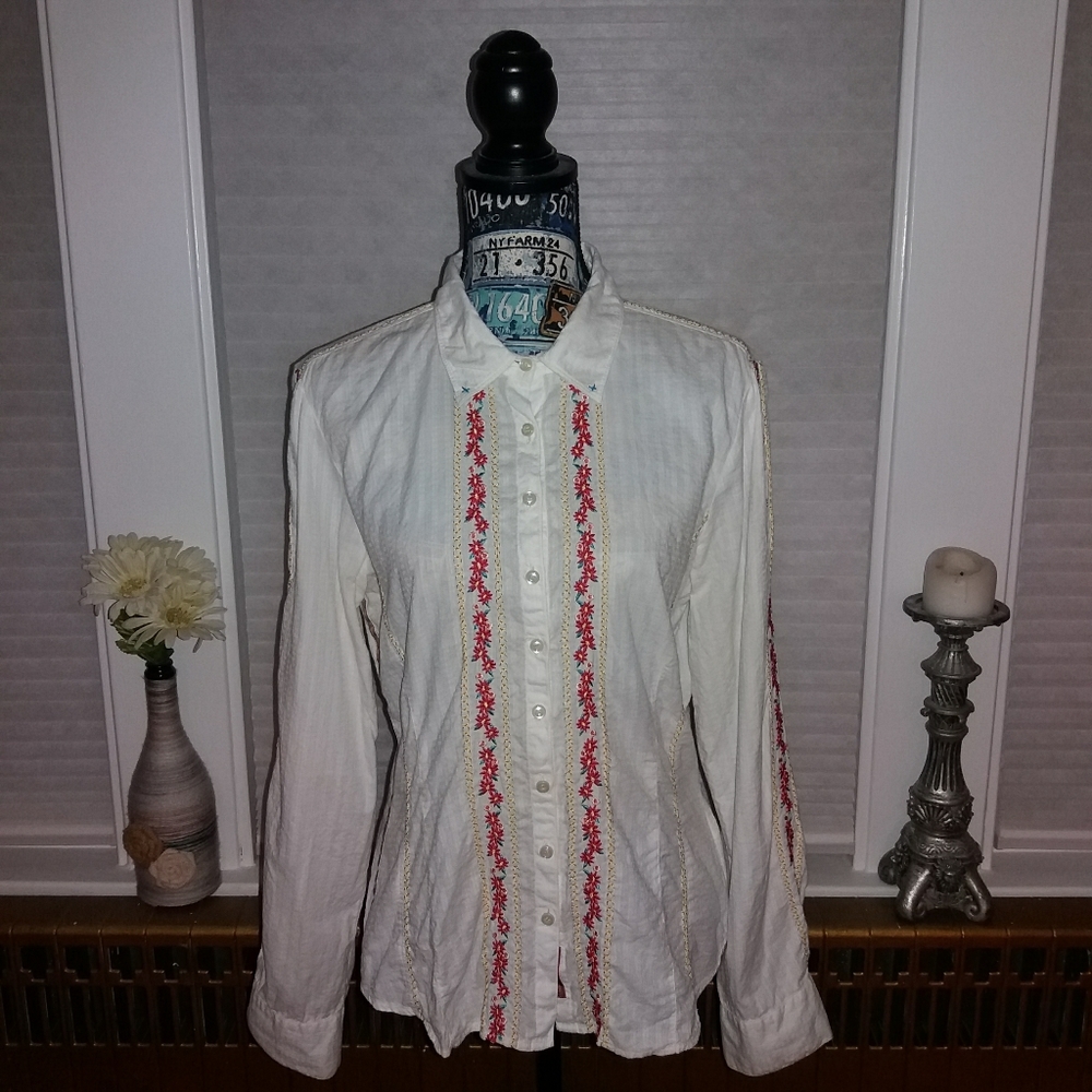 Johnny Was 3J Workshop Floral Embroidered Shirt